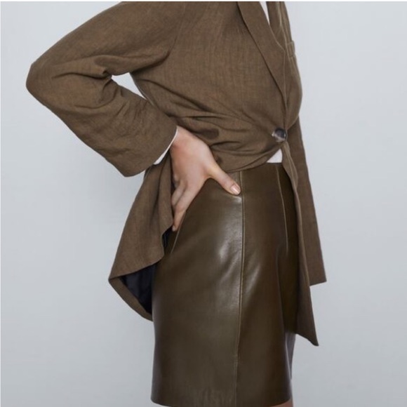 Zara | Genuine Leather Green Skirt - Picture 9 of 10